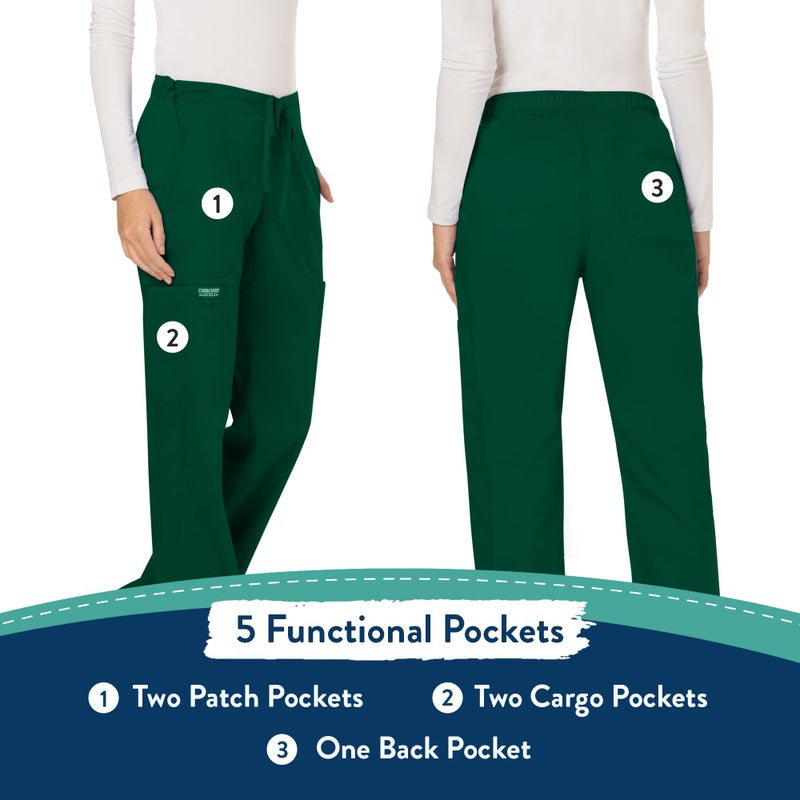 Cherokee Scrubs for Women Mid Rise Moderate Flare Drawstring Pant with 5 Pockets, Ultra Soft & Breathable Fabric - WW120 - WW120, XS, Hunter Green - Image 5